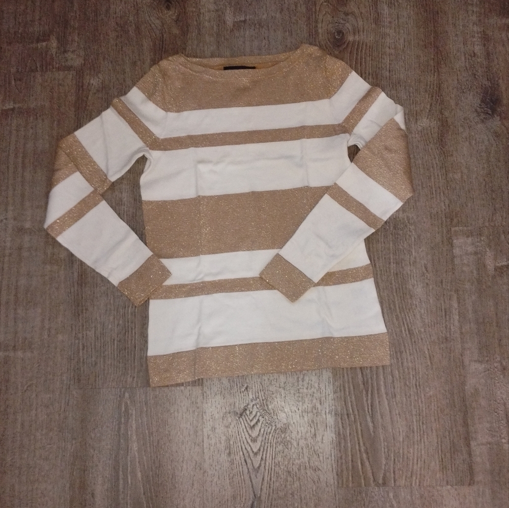 Jones New York Signature Gold Metallic Striped Sweater - Cream Knit - Size S/CH